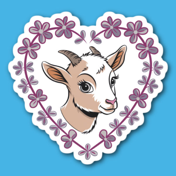 Goat In Floral Heart Sticker