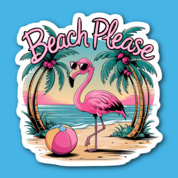 Beach Please Flamingo Sticker