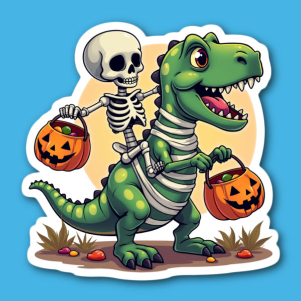 Skeleton Riding A T-Rex Dinosaur Sticker