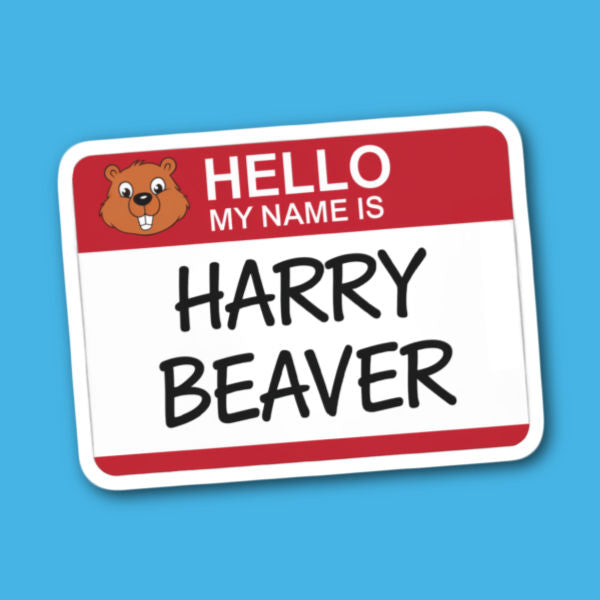 Hello My Name Is Harry Beaver Name Tag Sticker