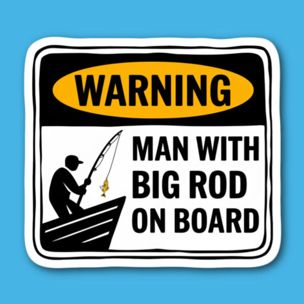 Warning Man With Big Rod On Board Fishing Sticker