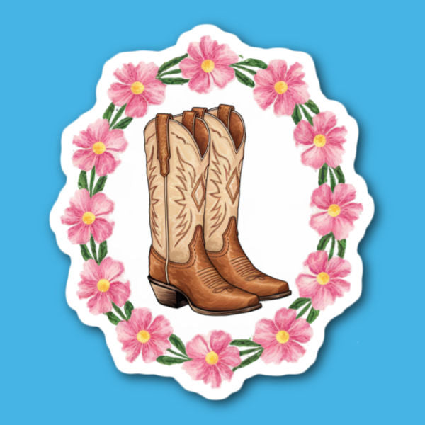 Floral Frame Cowboy Boots Sticker