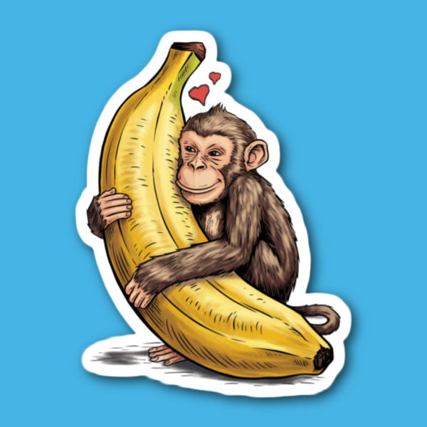 Monkey Hugging Banana Sticker