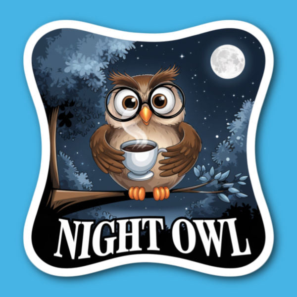 Night Owl With Coffee Sticker