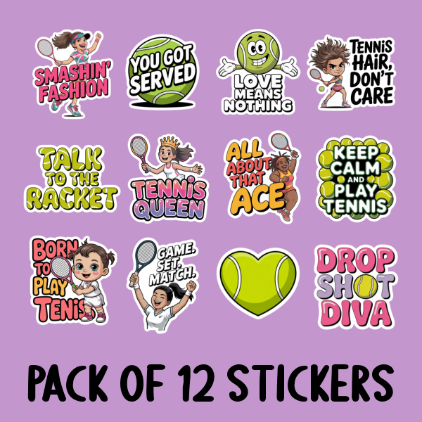 Tennis Sticker Pack - Includes 12 Stickers