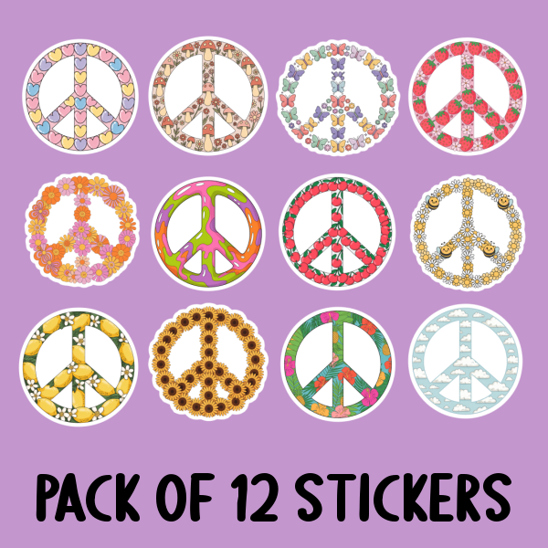 Peace Sign Sticker Pack - Includes 12 Stickers