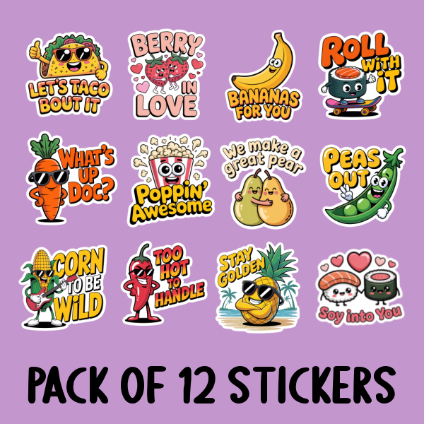 Food Pun Sticker Pack - Includes 12 Stickers