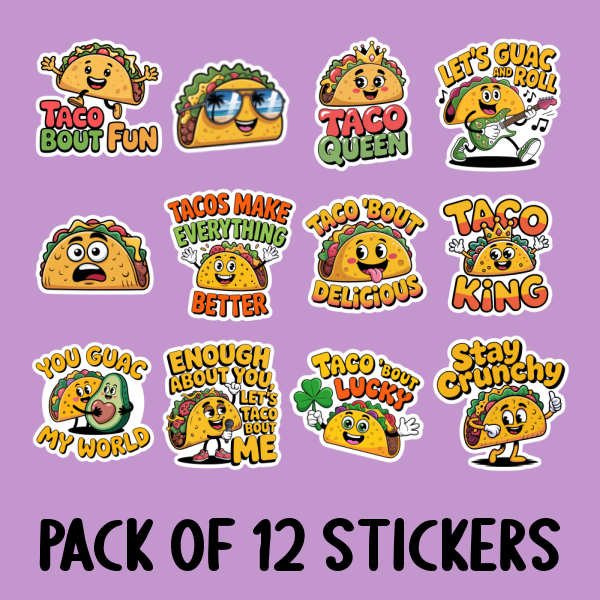 Taco Sticker Pack - Includes 12 Stickers