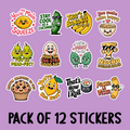 Funny Food Sticker Pack - Includes 12 Stickers