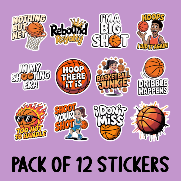 Basketball Sticker Pack - Includes 12 Stickers