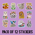 Funny Animal Pun Sticker Pack - Includes 12 Stickers