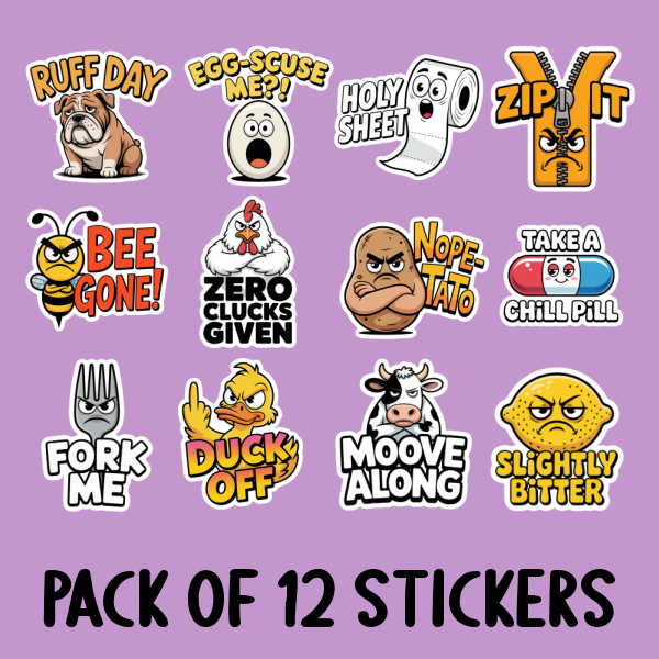 Funny Sarcastic Sticker Pack - Includes 12 Stickers