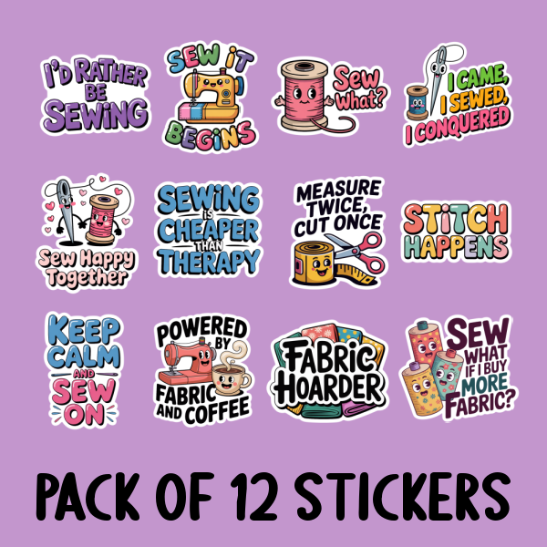 Sewing Sticker Pack - Includes 12 Stickers